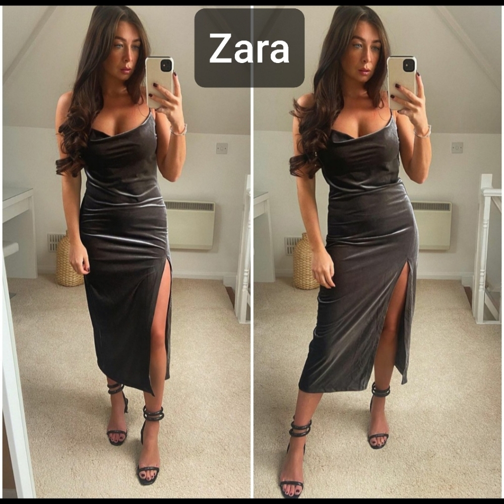 Zara Gray Velvet Dress. NWT. Size Medium
